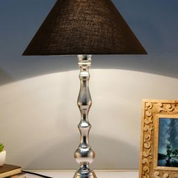 Homesake Silver-Toned & Navy Blue Solid Teardrop Chrome Handcrafted Table Lamp with Shade-36