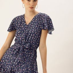 bebe Floral Printed Playsuit with Flared Sleeves & Waist Tie-Ups-picture-34
