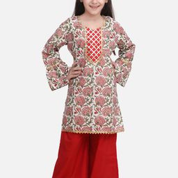 BownBee Girls Red & White Floral Printed Kurti with Palazzos-image-52