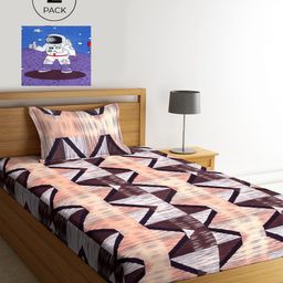 KLOTTHE Blue & Peach-Coloured Geometric 210 TC Polycotton 2 Single Bedsheet with 2 Pillow Covers-image-18