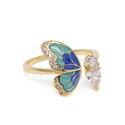 Avyana Gold Plated Blue Butterfly CZ Ring-image-44