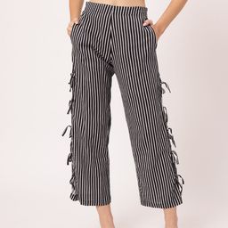 DressBerry Women Retro Chic Striped Bow-Up Cropped Trousers-image-23
