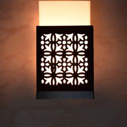 Gojeeva Black & White Textured Contemporary Wooden Rectangle Shaped Wall Lamp-26