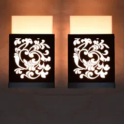Gojeeva Black & White 2 Pieces Textured Wooden Square Shaped Wall Lamps-image-74