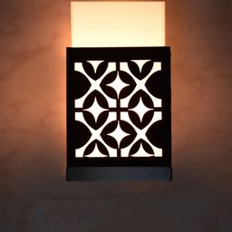 Gojeeva Black & White Textured Wooden Square Shaped Wall Lamp-7
