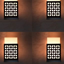 Gojeeva Black 4 Pieces Floral Textured Rectangle Shaped Wooden Wall Lamp-image-2