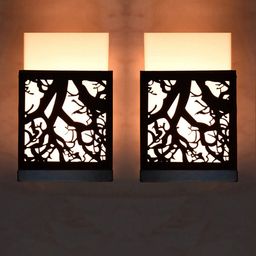 Gojeeva Black & White 2 Pieces Textured Contemporary Wooden Rectangle Shaped Wall Lamp-14