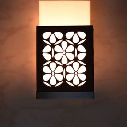 Gojeeva Black & White Textured Wooden Square Shaped Wall Lamp-9