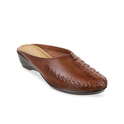 Metro Women Tan Brown Solid Leather Mules-image-79