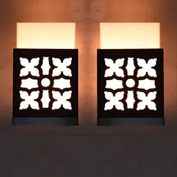 Gojeeva Black 2 Pieces Floral Textured Rectangle Shaped Wooden Wall Lamp-image-47