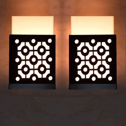 Gojeeva Black 2 Pieces Wooden Square Shaped Wall Lamps-image-86