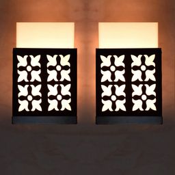 Gojeeva Black & White 2 Pieces Textured Wooden Square Shaped Wall Lamp-image-73