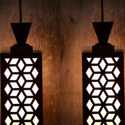 Gojeeva Black & White 2 Pieces Textured Contemporary Wooden Rectangle Shaped Hanging Lamp-30