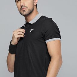 Reebok Men Black FND NEO Brand Logo Printed Polo Collar Pure Cotton T-shirt-image-36