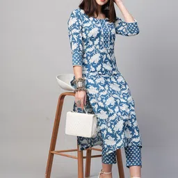 KALINI Floral Printed Straight Kurta with Trousers-12