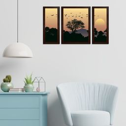 WENS Set Of 3 Black & Yellow Scenery View MDF Wall Arts-20