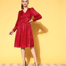 plusS Women Maroon Self-Design Retro Optimism Dress-image-53