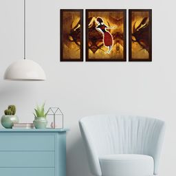 WENS Set Of 3 Brown & Yellow Tribal Woman MDF Wall Paintings-13