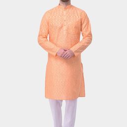 SG LEMAN Men Orange & White Woven Design Kurta with Pyjamas-picture-37