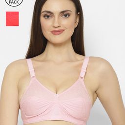Floret Pink & Coral Self Design Non-Wired Non Padded Set of 2 Everyday Bra-29