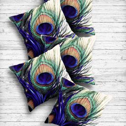 Kuber Industries Brown & Blue Set of 5 Abstract Square Cushion Covers-46