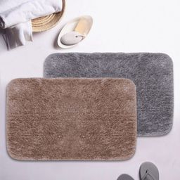 BIANCA Set Of 2 Brown & Grey Solid 1850 GSM Plush Anti-Skid Bath Rugs-30