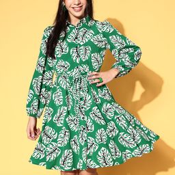 plusS Women Green Floral Retro Optimism Dress-image-11