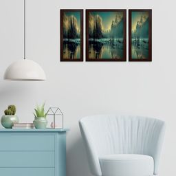 WENS Blue & Black Set of 3 Mystery Nature MDF Wall Paintings-image-6