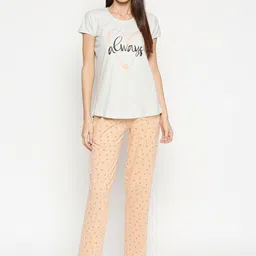 AV2 Women Peach-Colored & Grey Melange Printed Night Suit-image-41