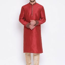 Sanwara Men Maroon Solid Straight Kurta-image-92