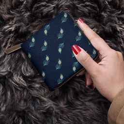 DailyObjects Women Navy Blue Feather Print Zip Around Wallet-47
