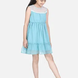 StyleStone Blue Dobby Weave Fit & Flare Dress-image-78
