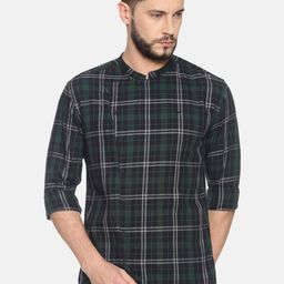 SHOWOFF Men Black & Green Slim Fit Checked Casual Shirt-image-8