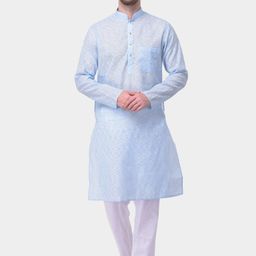 SG LEMAN Men Turquoise Blue Solid Kurta with Pyjamas-picture-43