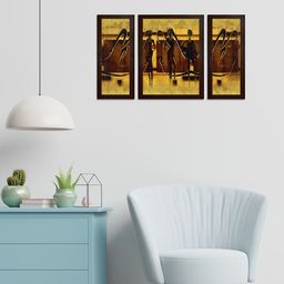WENS Set of 3 Brown & Beige Tribal People MDF Wall Paintings-12