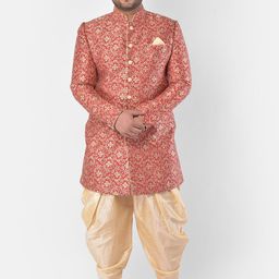 DEYANN PLUS Men Red & Beige Printed Sherwani Set-1