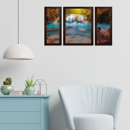 WENS Set Of 3 Blue & Orange Waterfall On A Mountain View MDF Wall Arts-9