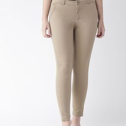 Xpose Women Brown Sharp Tapered Fit Solid Regular Trousers-image-4