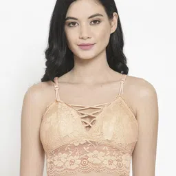 PrettyCat Beige Lace Non-Wired Lightly Padded Bralette Bra PC-SB-5145-image-51