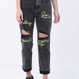 Tokyo Talkies Women Grey Boyfriend Fit Mid-Rise Highly Distressed Jeans-image-62