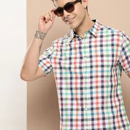 HERE&NOW Men Slim Fit Opaque Checked Casual Shirt-picture-17