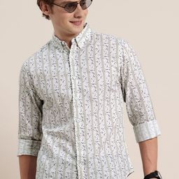 HERE&NOW Pure Cotton Printed Striped Casual Shirt-image-36