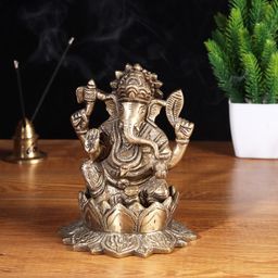 Aapno Rajasthan Brown Ganesha On Lotus Brass Showpiece-image-40