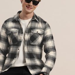 HERE&NOW Pure Cotton Self Design Textured Casual Shirt-image-3