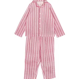 My Little Lambs Unisex Kids Pink & Off White Striped Night suit-image-85