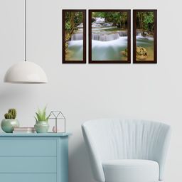 WENS Set Of 3 Green & Brown Beautiful Waterfall MDF Wall Arts-picture-36