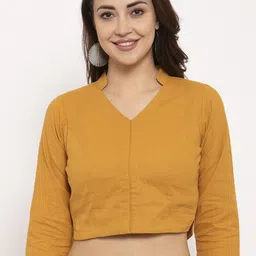 Ayaany Women Mustard Yellow Solid Crop Pure Cotton Top-image-27