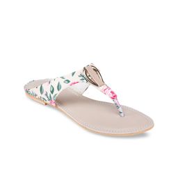 Shezone Women Cream-Coloured Printed T-Strap Flats-13