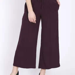 DODO & MOA Women Maroon Regular Fit Solid Parallel Trousers-image-61