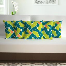 Divine Casa Green & Orange Set of 5 Geometric Square Cushion Covers-37